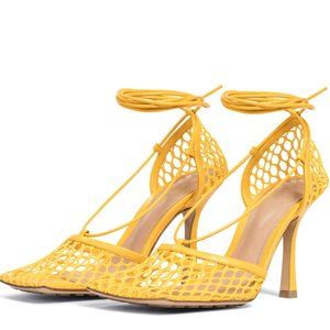 LuxeDress | Yellow Mesh Heel Sandals | Womens 41/9.5